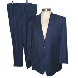 Hickey Freeman Nordstrom Navy Pinstripe Suit 48R 38x27 100% Worsted Wool USA